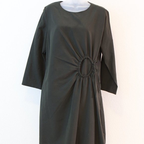 COS olive green dress with flattering gathered circle at waist - Picture 2 of 4